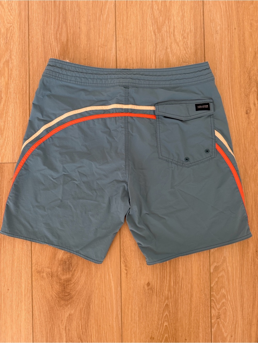 Volcom Men's Slate Blue Board Shorts with Side Stripe Accents